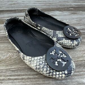 Tory Burch Minnie Travel Ballet Flats Snakeskin‎ Roccia Python Print Size 6